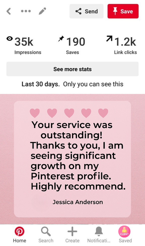 Pinterest review from a happy client